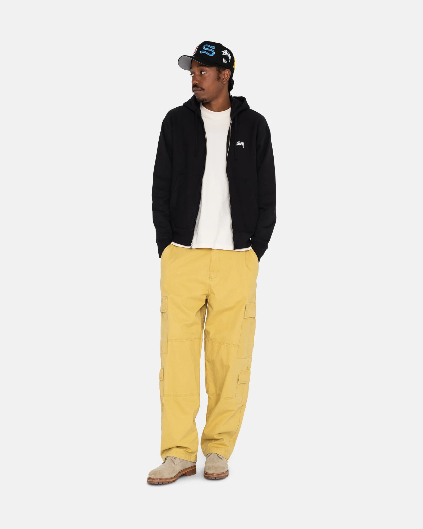 STOCK LOGO ZIP HOODIE / STUSSY / BLACK