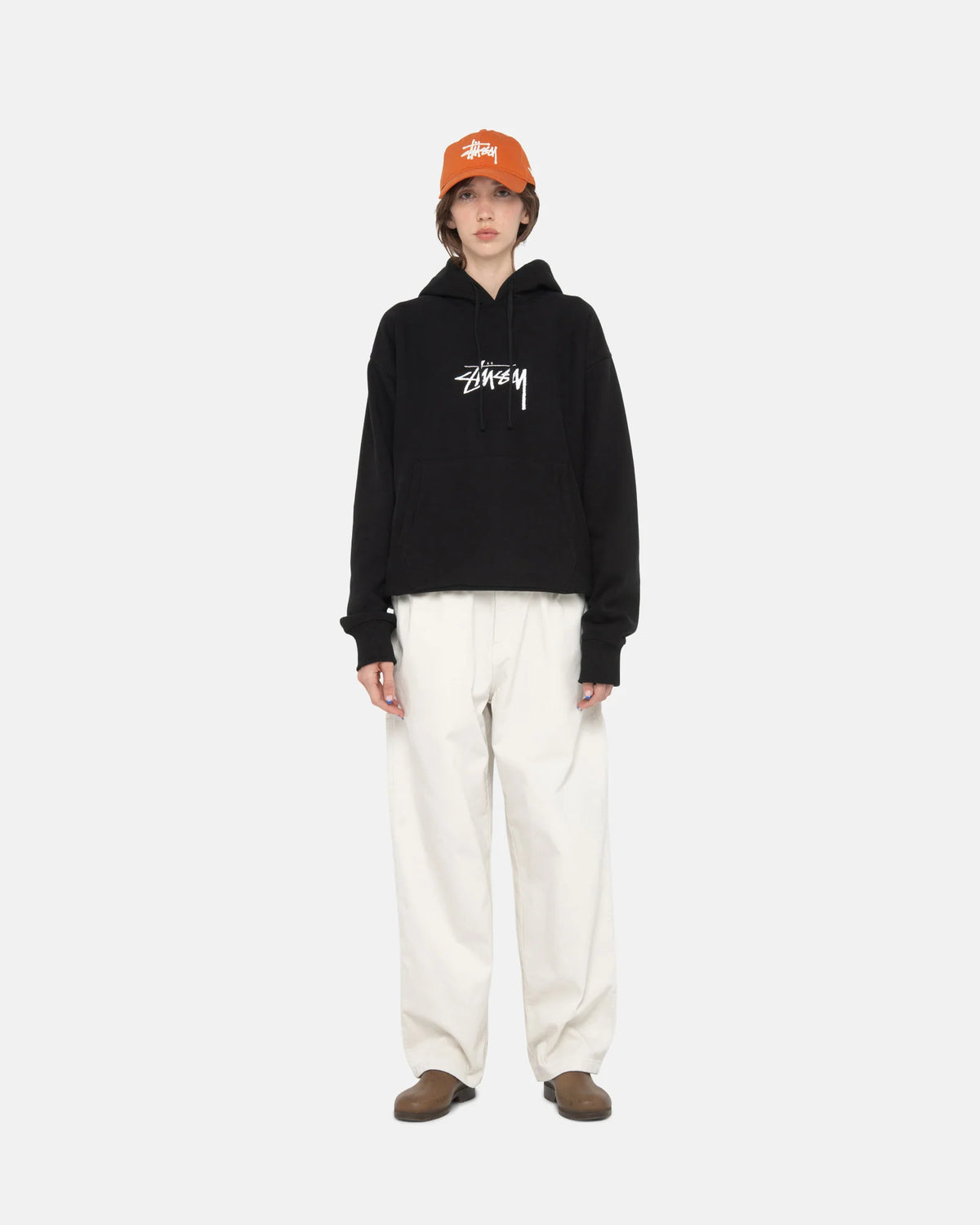 STOCK LOGO APPLIQUE HOODIE / STUSSY / BLACK