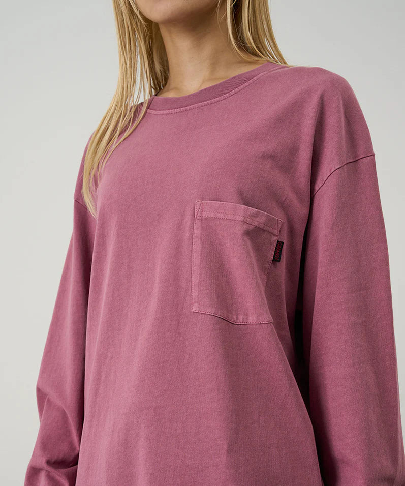 L/S POCKET TEE PIGMENT DYED / RED PIGMENT