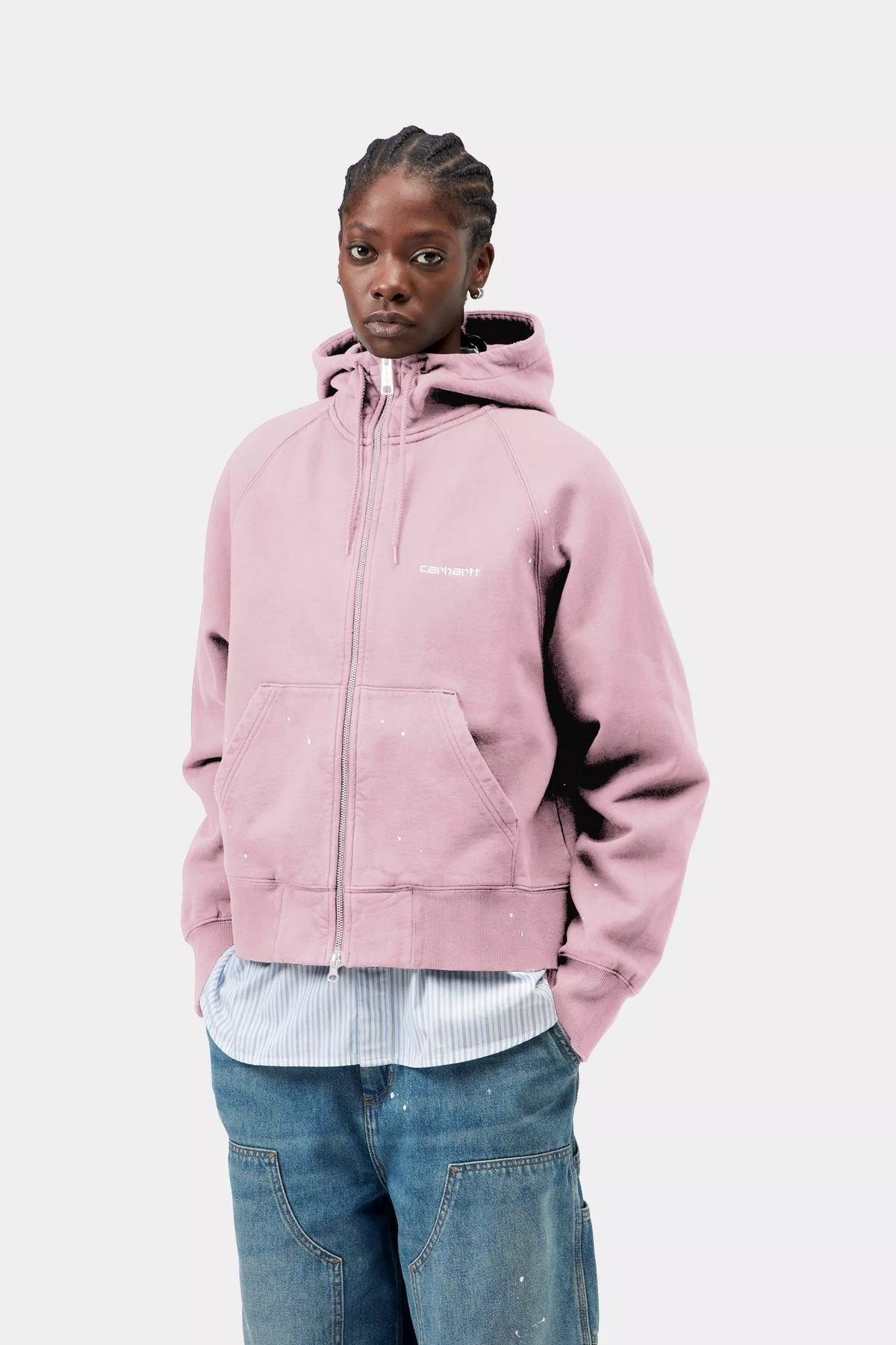 Women’s Hooded Painter Jacket / Hortensia, Destroy wash, splatter