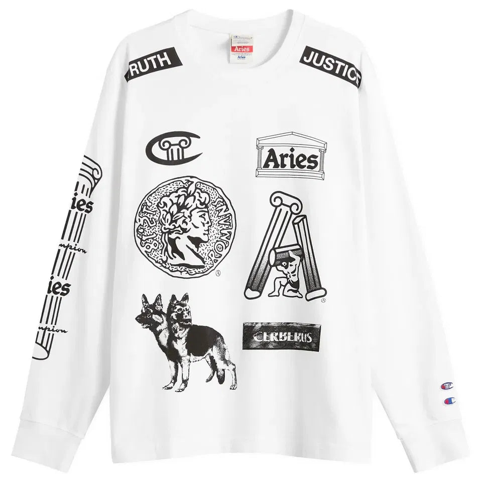Aries x Champion Sponsor LS Tee / white